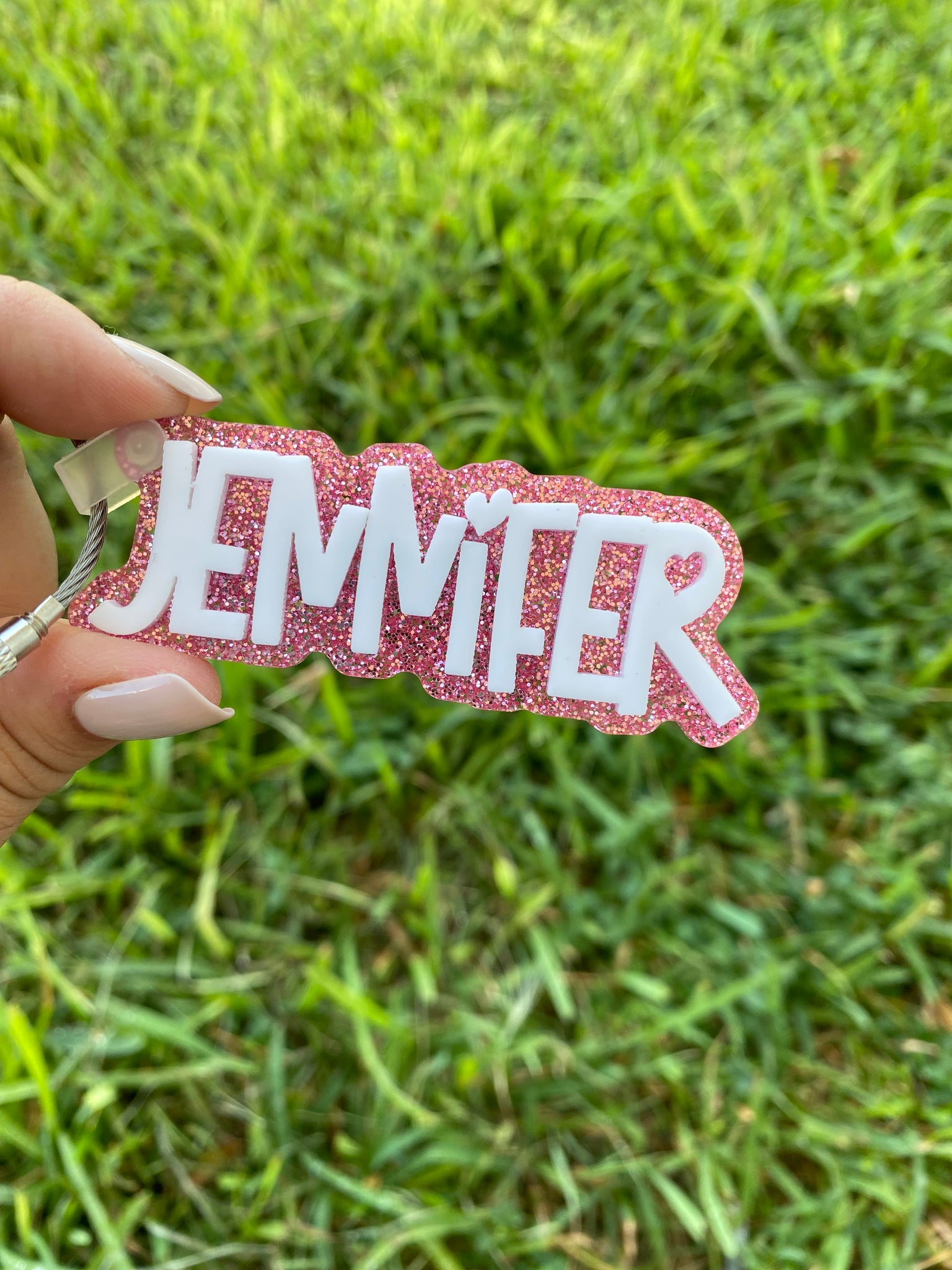 Glitter name keychain backpack tag