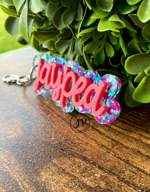 Pink and turquoise keychain