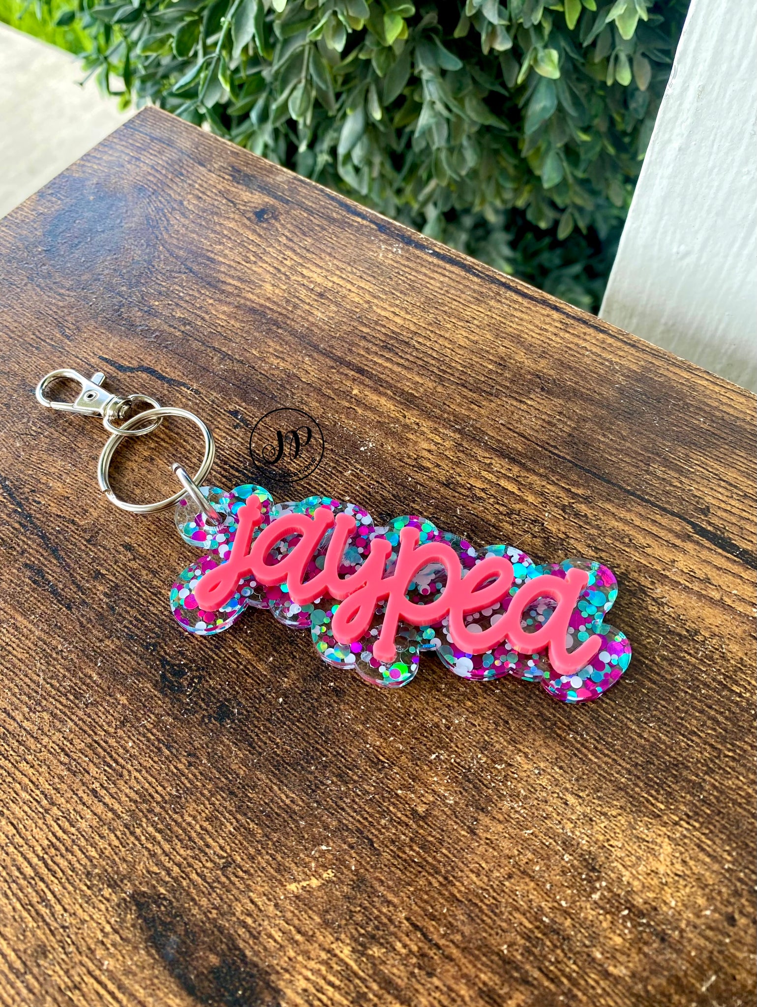 Pink and turquoise keychain